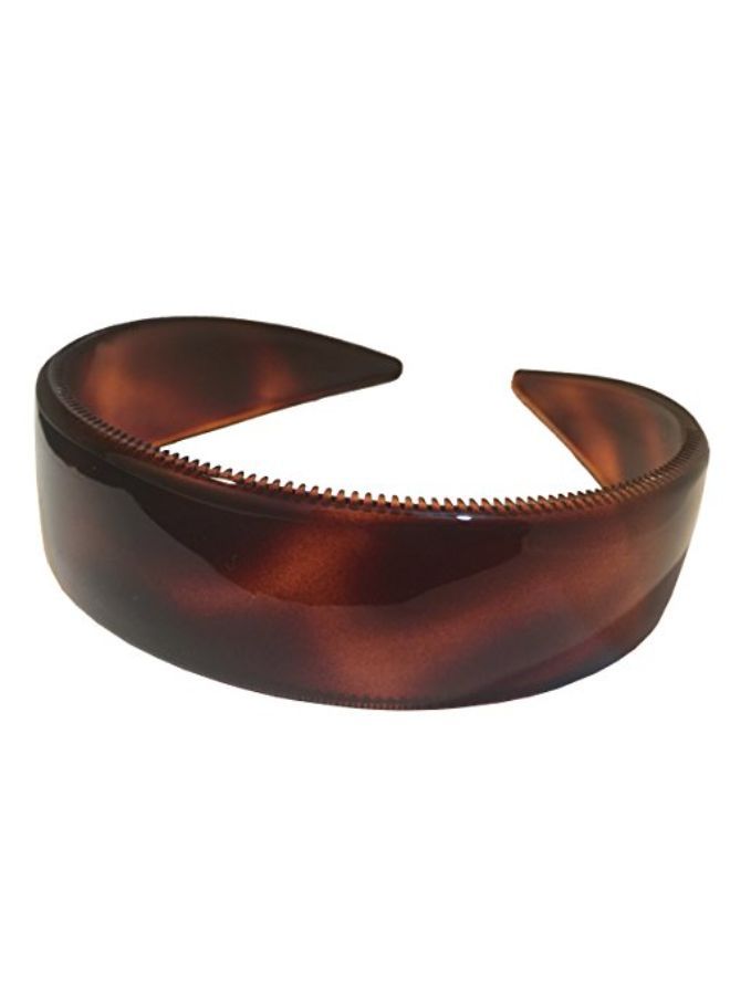 French (Set Of 2) Wide 1 Inch Tortoise Shell Brown And Black Hair Headbands With Inner Teeth Nibs