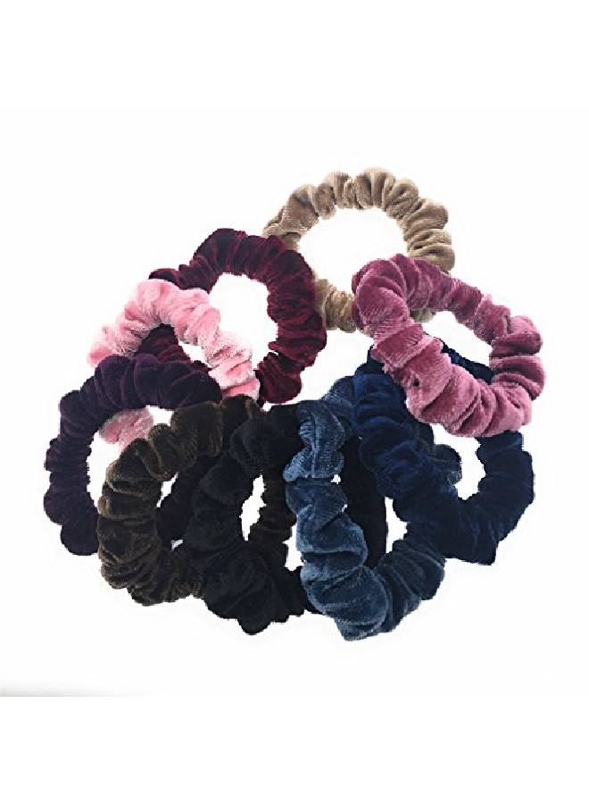 10 Pack Assorted Color Small Velvet Scrunchies For Thin Hair Women Elastic Hair Bands Accessories