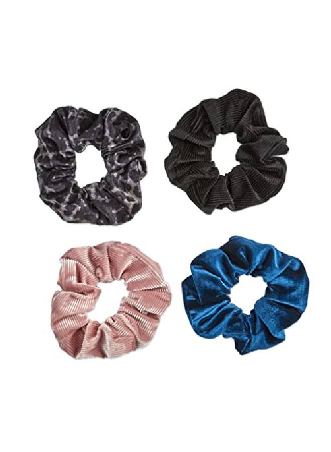 The Original Scrunchie® Luxury Velvet Gift Set Includes 4 Unique Scrunchies: Leopard Black Pink Teal In Acrylic Presentation Box