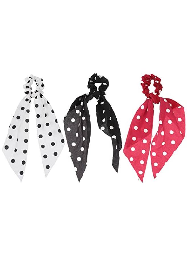 3Pcs Polka Dot Hair Scrunchies Vintage Chiffon Hair Scarf Ties Stylish Bow Ponytail Holders For Women