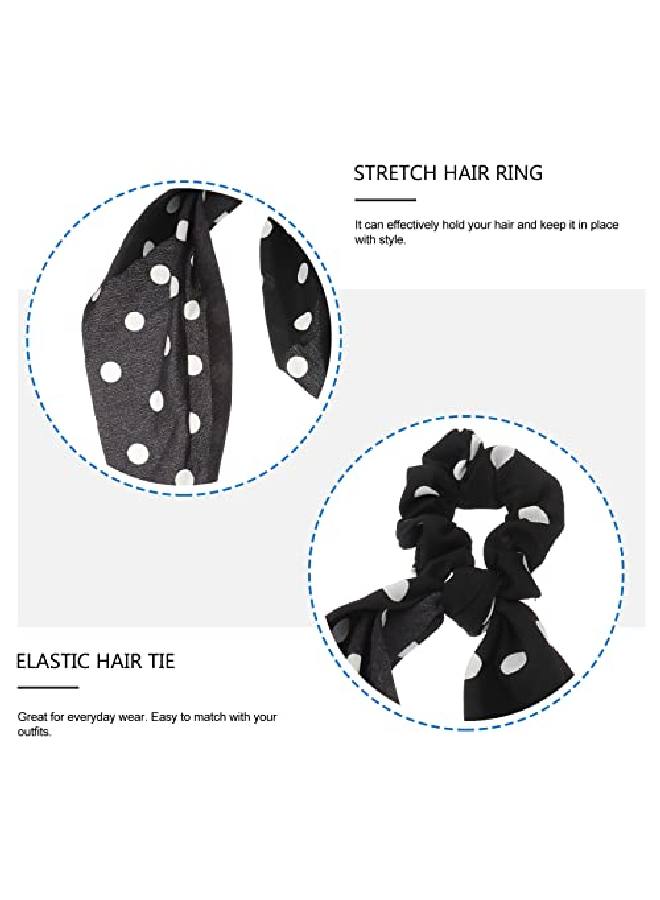 3Pcs Polka Dot Hair Scrunchies Vintage Chiffon Hair Scarf Ties Stylish Bow Ponytail Holders For Women