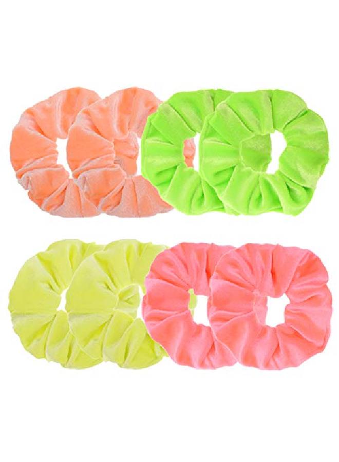 8 Pcs Neon Color Solid Velvet Scrunchies For Hair Girls' Elastic Hair Ties