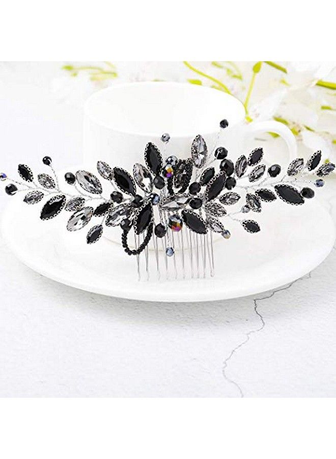 Bride Wedding Hair Combs Black Delicate Opal Crystal Bridal Headpieces Hair Accessories For Women And Girls (Black)