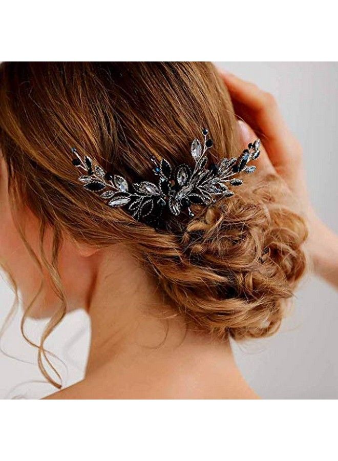 Bride Wedding Hair Combs Black Delicate Opal Crystal Bridal Headpieces Hair Accessories For Women And Girls (Black)