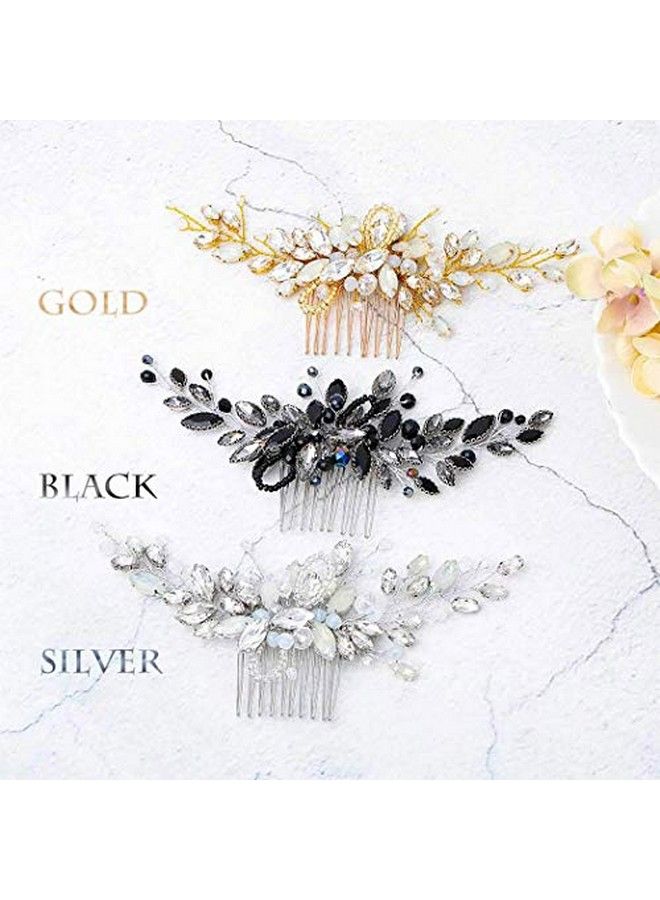 Bride Wedding Hair Combs Black Delicate Opal Crystal Bridal Headpieces Hair Accessories For Women And Girls (Black)