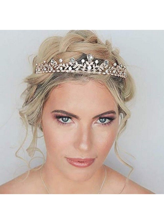 Crystal Wedding Tiara For Bride & Flower Girls Princess Tiara Headband Pageant Crown Bridal Hair Jewelry For Women And Girls Rose Gold