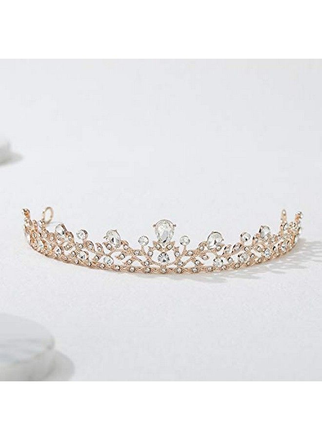 Crystal Wedding Tiara For Bride & Flower Girls Princess Tiara Headband Pageant Crown Bridal Hair Jewelry For Women And Girls Rose Gold