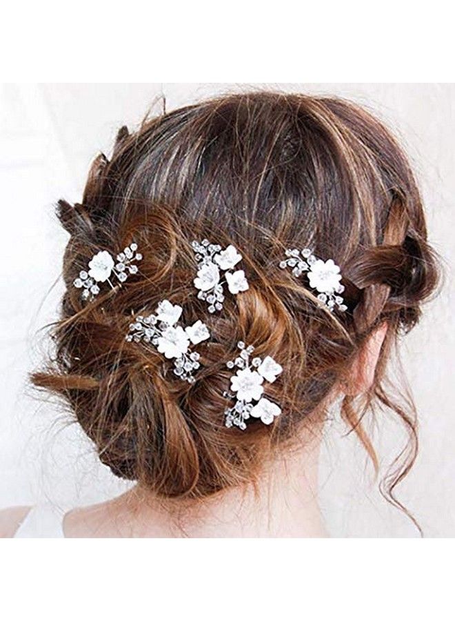 Flower Bride Wedding Hair Pins Silver Bridal Hair Pieces Rhinestone Hair Accessories Prom Hair Clips For Women And Girls ( Pack Of 5)