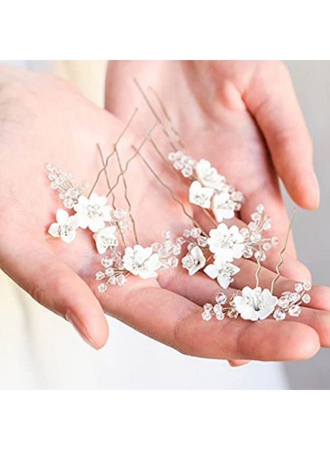 Flower Bride Wedding Hair Pins Silver Bridal Hair Pieces Rhinestone Hair Accessories Prom Hair Clips For Women And Girls ( Pack Of 5)