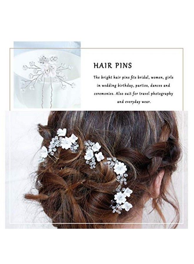 Flower Bride Wedding Hair Pins Silver Bridal Hair Pieces Rhinestone Hair Accessories Prom Hair Clips For Women And Girls ( Pack Of 5)