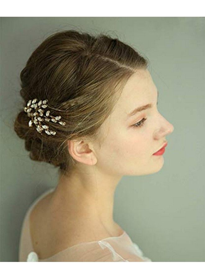 Wedding Bridal Hair Accessories Wedding Leaf Crystal Hair Jewelry Wedding Comb Crystal Hair Comb Bridal Headpiece Bridal Hair Comb Rhinestone Comb (Gold)