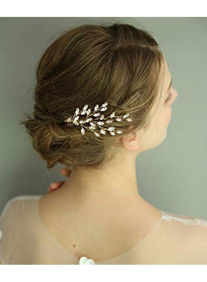 Wedding Bridal Hair Accessories Wedding Leaf Crystal Hair Jewelry Wedding Comb Crystal Hair Comb Bridal Headpiece Bridal Hair Comb Rhinestone Comb (Gold)