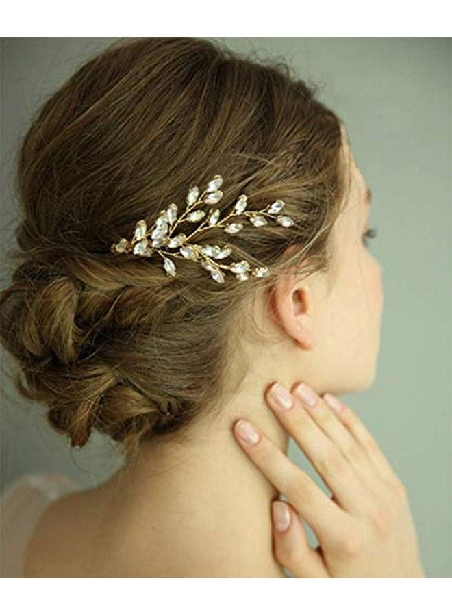 Wedding Bridal Hair Accessories Wedding Leaf Crystal Hair Jewelry Wedding Comb Crystal Hair Comb Bridal Headpiece Bridal Hair Comb Rhinestone Comb (Gold)