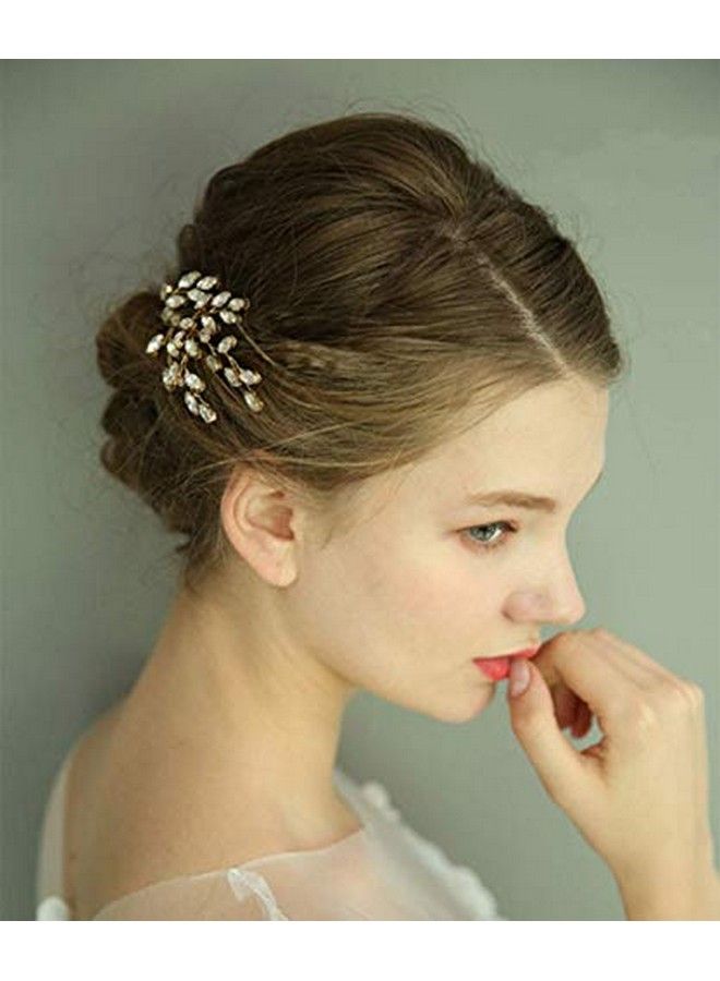 Wedding Bridal Hair Accessories Wedding Leaf Crystal Hair Jewelry Wedding Comb Crystal Hair Comb Bridal Headpiece Bridal Hair Comb Rhinestone Comb (Gold)