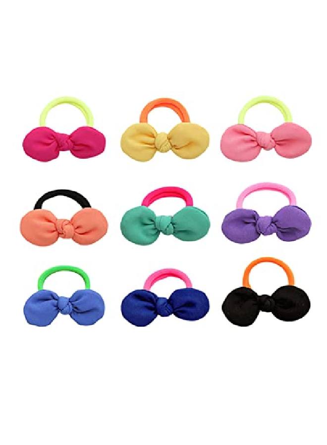Lovef 9 Pcs Girl'S Bowknot Hair Rope Ponytail Kids Holder Elastic Hair Ties