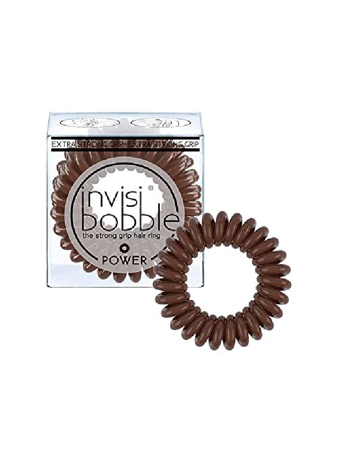 Power Traceless Spiral Hair Ties 3 Pack Pretzel Brown Strong Elastic Grip Coil Hair Accessories For Active Women No Kink Non Soaking Gentle For Girls Teens And Thick Hair