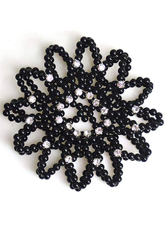 Elastic Hair Bun Cover Handmade Crochet Pearl Rhinestone Hair Snood Hair Net Hair Accessories For Women And Girls Ballet Dance Skating (Black)