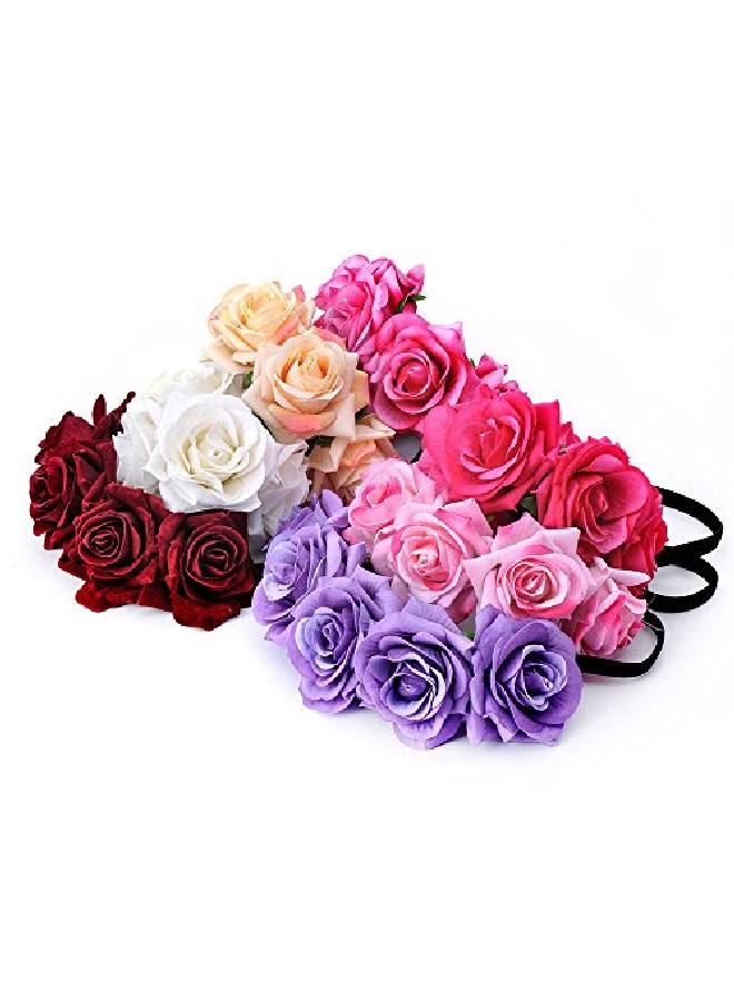 Rose Flower Crown Wedding Festival Headband Hair Garland Wedding Headpiece (1Burgundy)