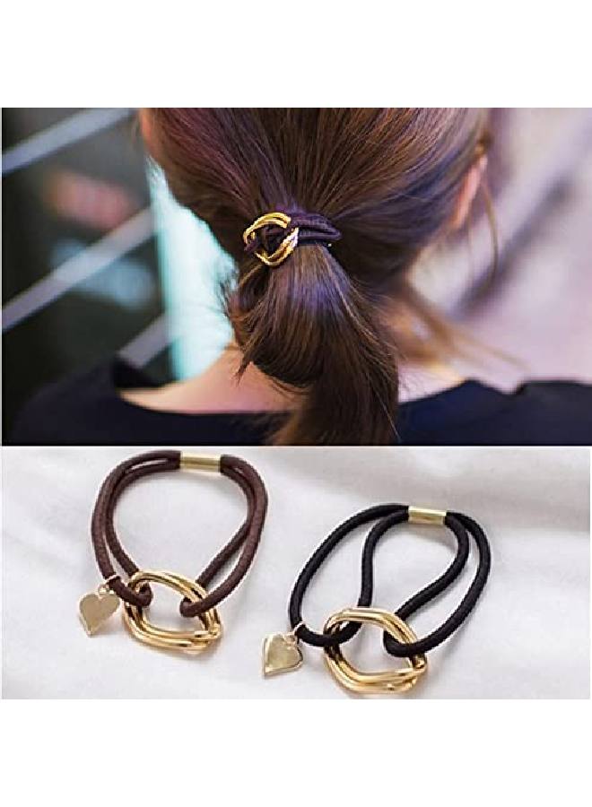 Lovef 5Pcs Fashion Gold Plating Metal Cuff Band Ponytail Tie Hair Cuff Elastic Wrap Hair Rope Hair Ring