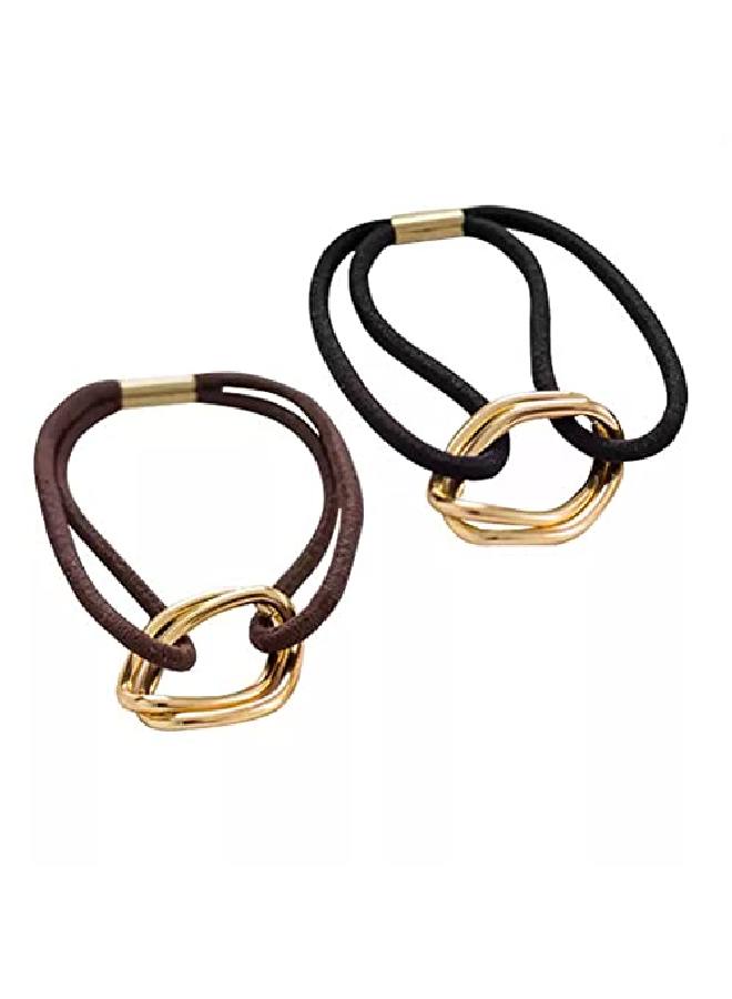 Lovef 5Pcs Fashion Gold Plating Metal Cuff Band Ponytail Tie Hair Cuff Elastic Wrap Hair Rope Hair Ring