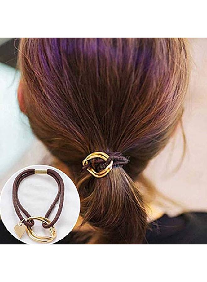 Lovef 5Pcs Fashion Gold Plating Metal Cuff Band Ponytail Tie Hair Cuff Elastic Wrap Hair Rope Hair Ring