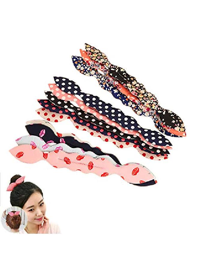 Lovef 6Pcs Women'S Korean Magic Hair Accessories Cute Rabbit Bunny Ear Sponge Hair Styling Tools Polka Dot Bow Hair Bun Maker Bun Curler Twist For Ponytail