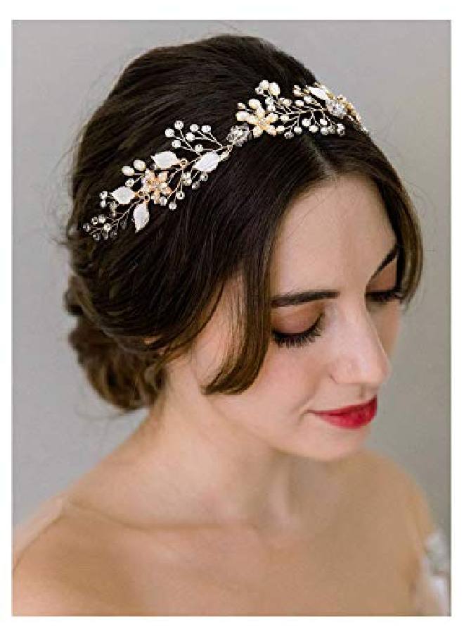 Gold Wedding Headband Flower Bridal Headpieces For Wedding Hair Accessories For Brides Hair Pieces Crystal Pearl Hair Vine