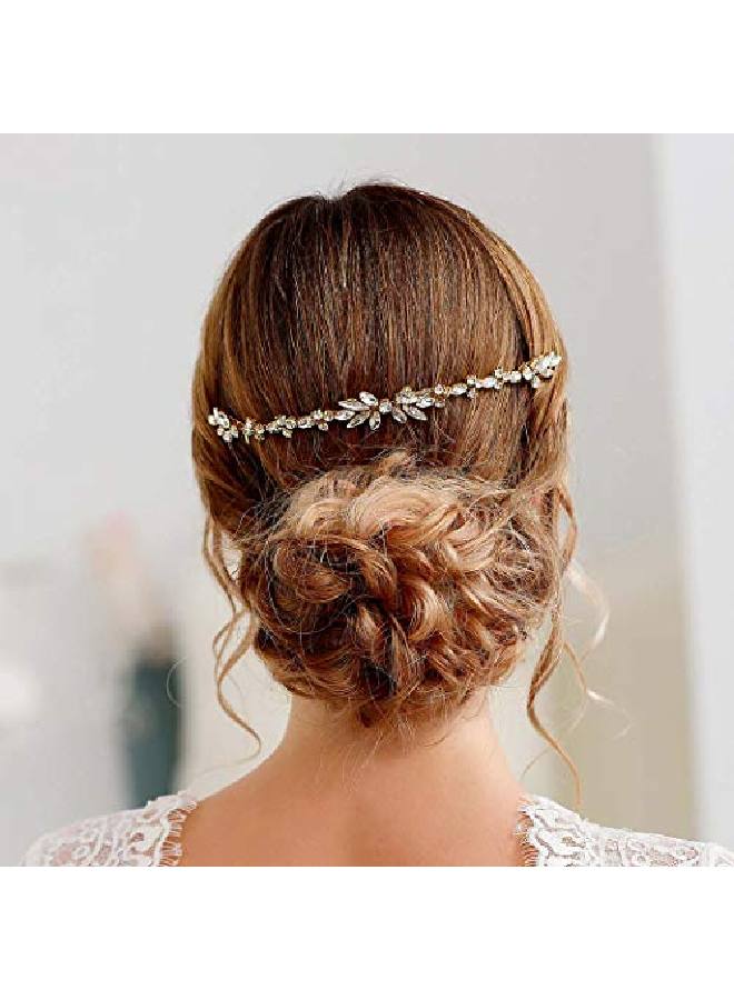 Wedding Crystal Hair Combs Bridal Headpieces Wedding Hair Accessories For Brides (Gold)