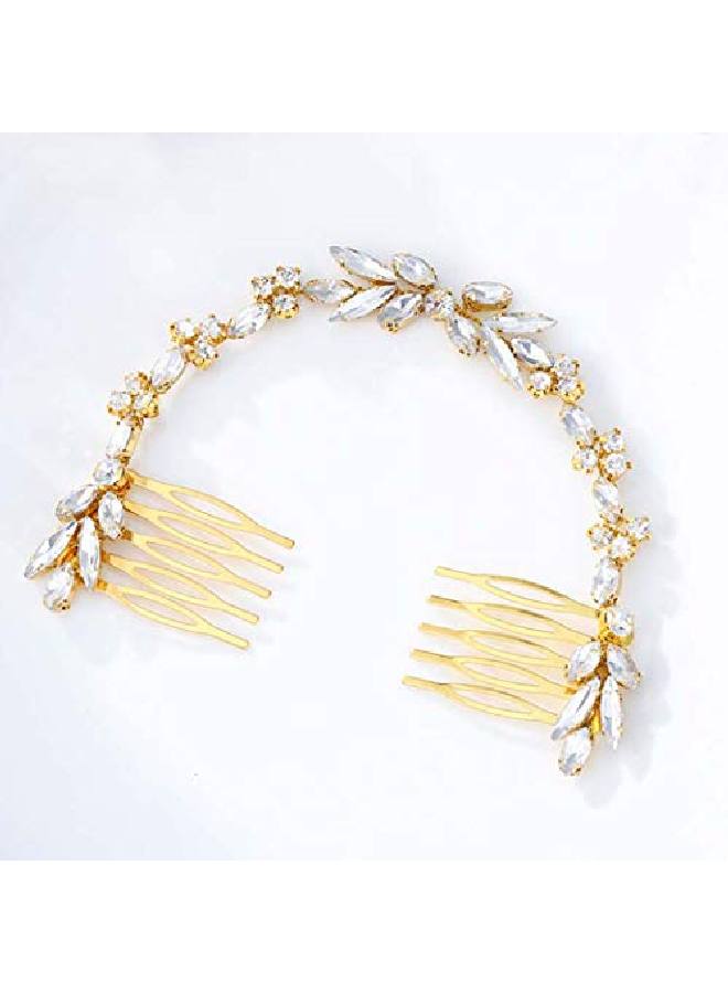 Wedding Crystal Hair Combs Bridal Headpieces Wedding Hair Accessories For Brides (Gold)