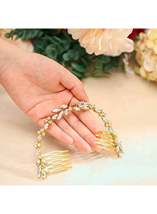 Wedding Crystal Hair Combs Bridal Headpieces Wedding Hair Accessories For Brides (Gold)