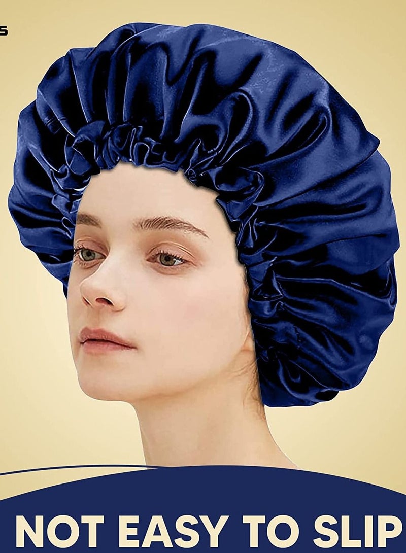 Handmade Fully Reversible Luxuries Pure Satin Hair Bonnet satin sleep cap BLUE