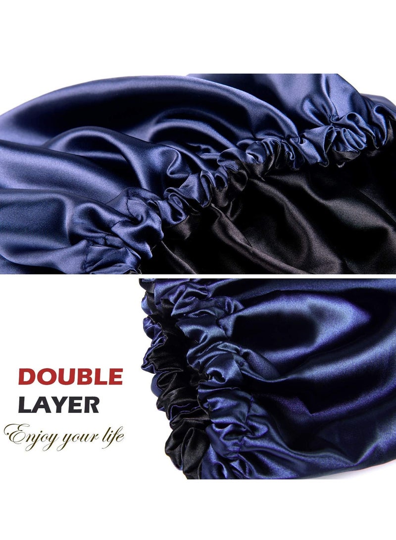Handmade Fully Reversible Luxuries Pure Satin Hair Bonnet satin sleep cap BLUE