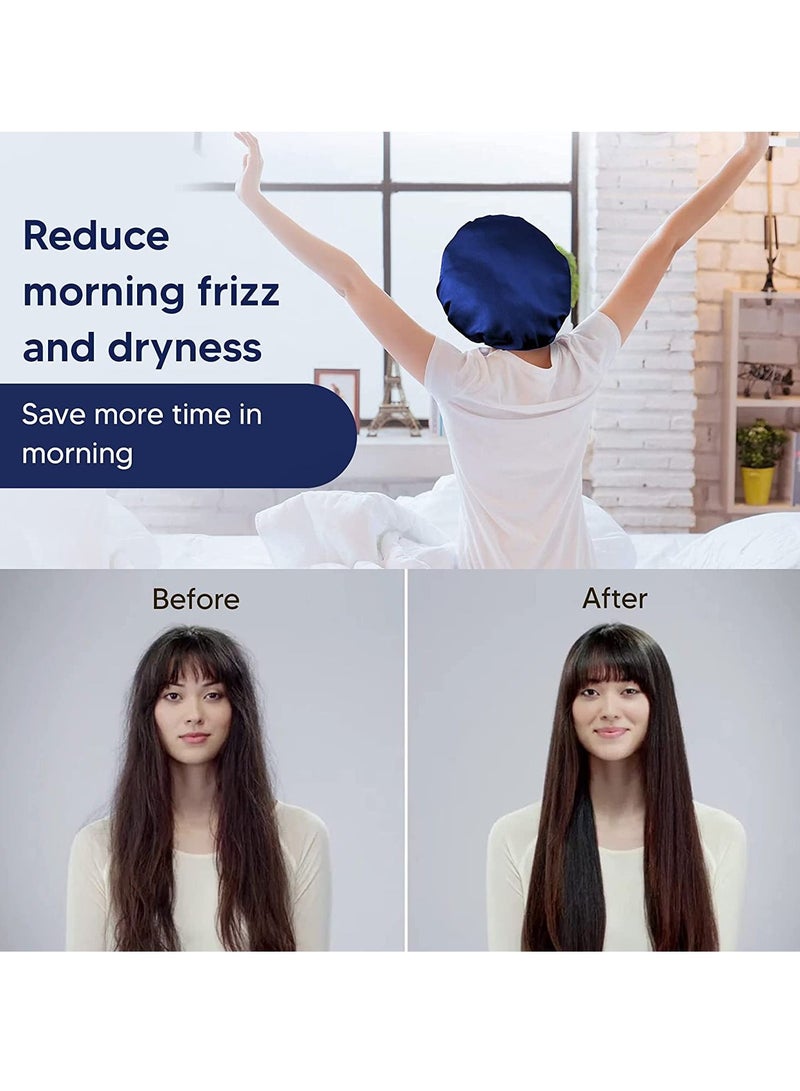 Handmade Fully Reversible Luxuries Pure Satin Hair Bonnet satin sleep cap BLUE