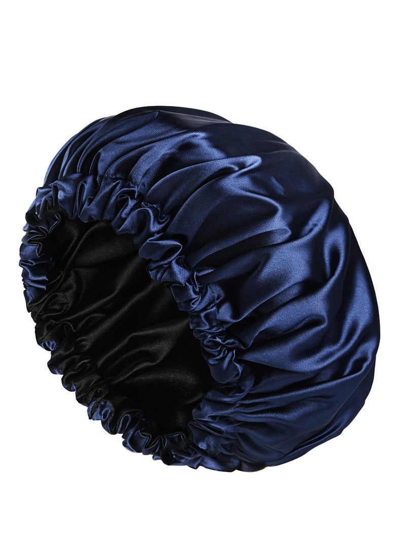 Handmade Fully Reversible Luxuries Pure Satin Hair Bonnet satin sleep cap BLUE