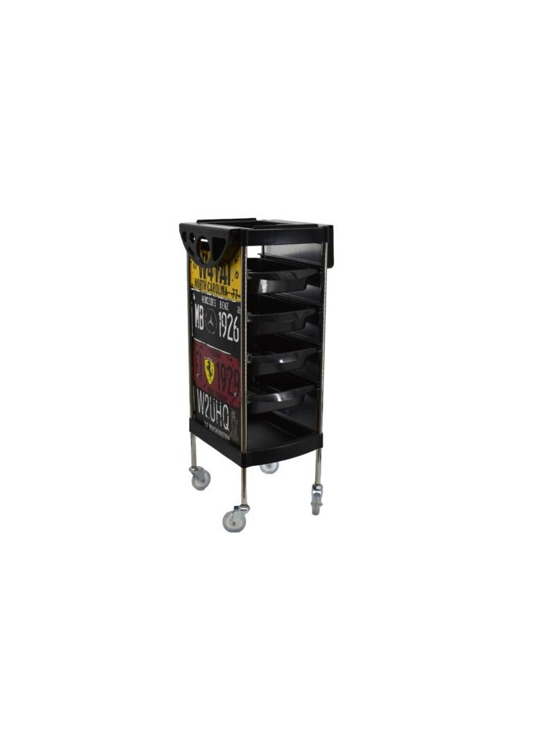 Salon Style Beauty Furniture Hair Styling Storage Station Tray Holder Black with Drawers and 4 Rolling Wheels for Stylist Hairdresser Salon Trolley Cart