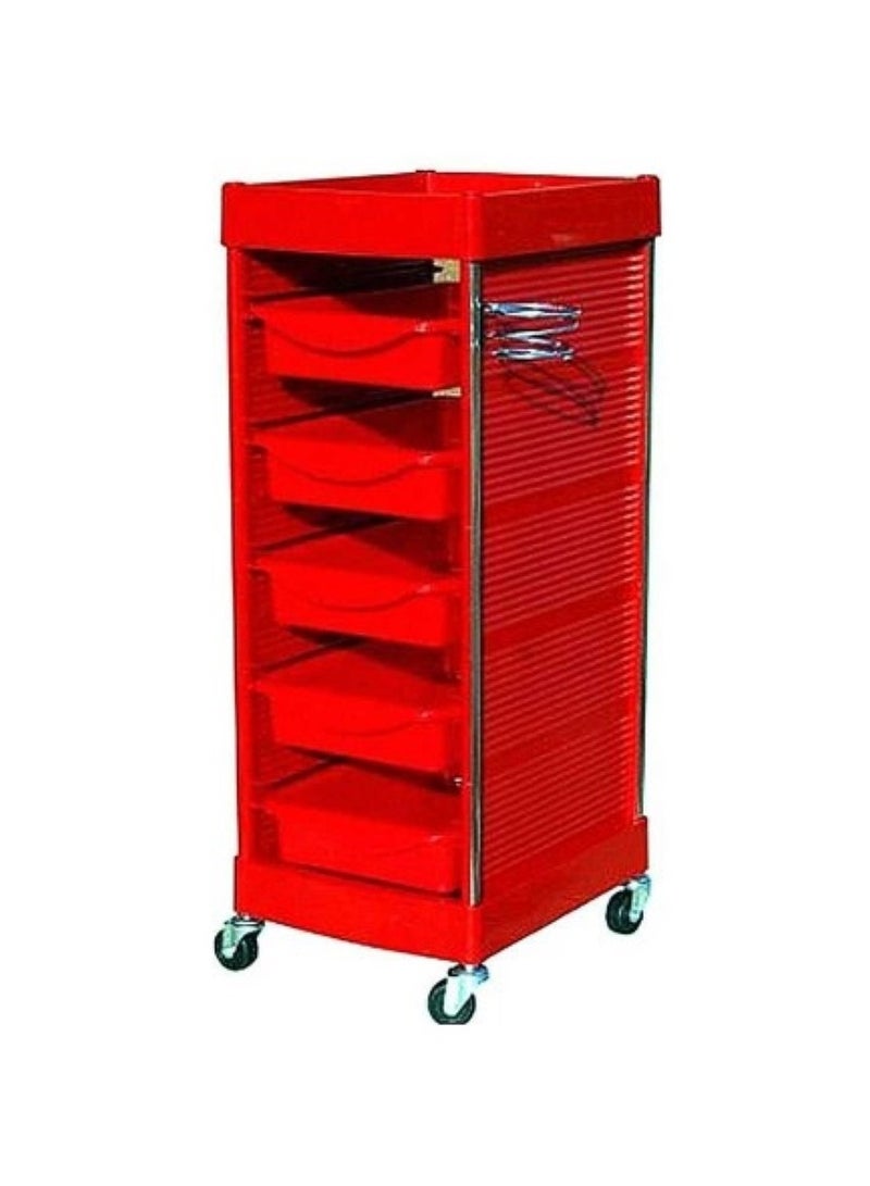 Salon Style Beauty Furniture Hair Styling Storage Station Tray Holder Red with Slide Drawers Rolling Wheels for Beauty Salon Spa storage system