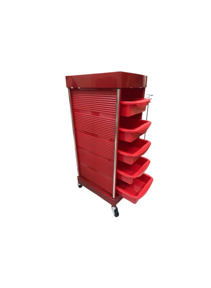 Salon Style Beauty Furniture Hair Styling Storage Station Tray Holder Red with Slide Drawers Rolling Wheels for Beauty Salon Spa storage system