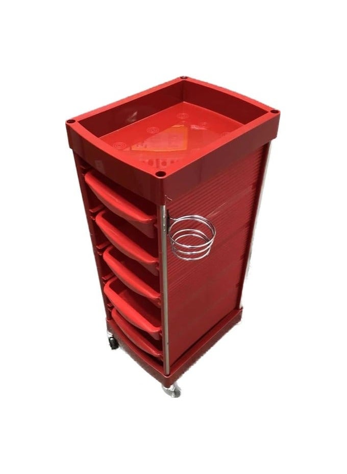 Salon Style Beauty Furniture Hair Styling Storage Station Tray Holder Red with Slide Drawers Rolling Wheels for Beauty Salon Spa storage system