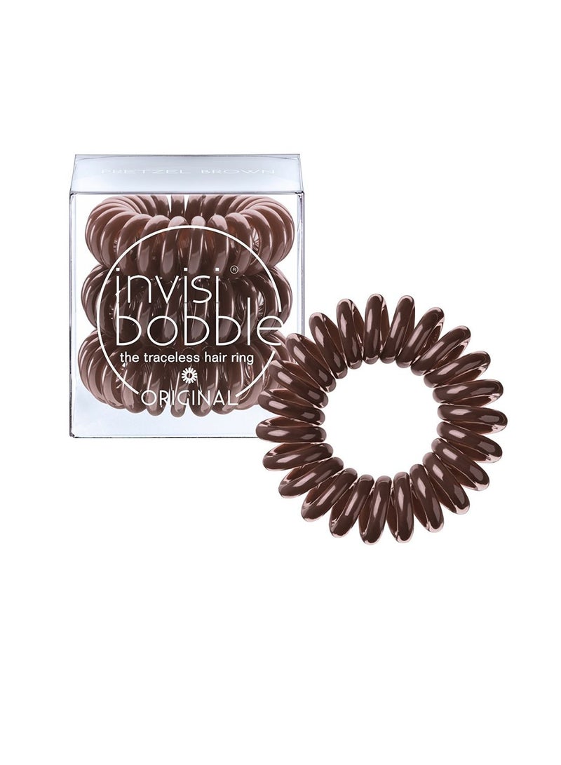 Pack Of 3 Original Traceless Hair Ring Pretzel Brown 9grams