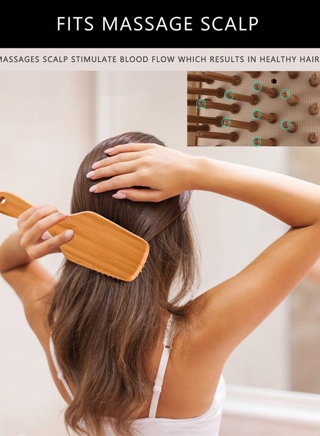 Bamboo Paddle Hairbrush with Bamboo Bristles for Massaging Scalp