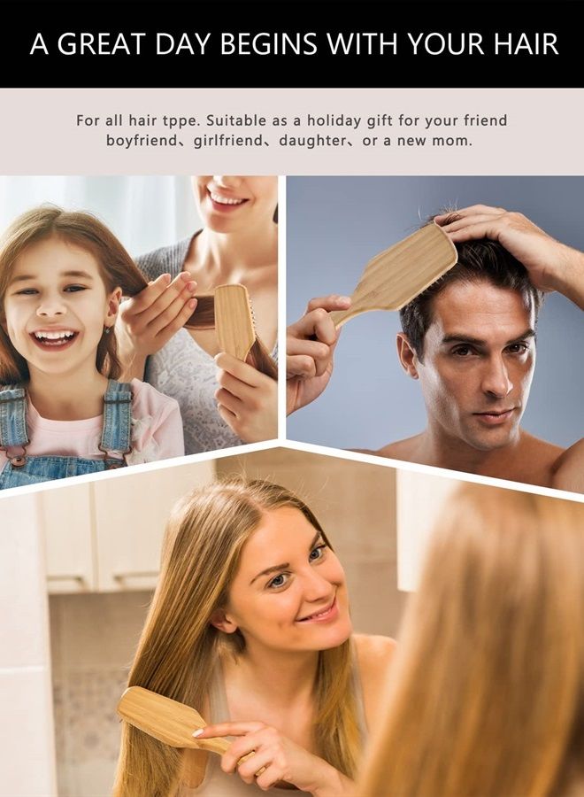 Bamboo Paddle Hairbrush with Bamboo Bristles for Massaging Scalp