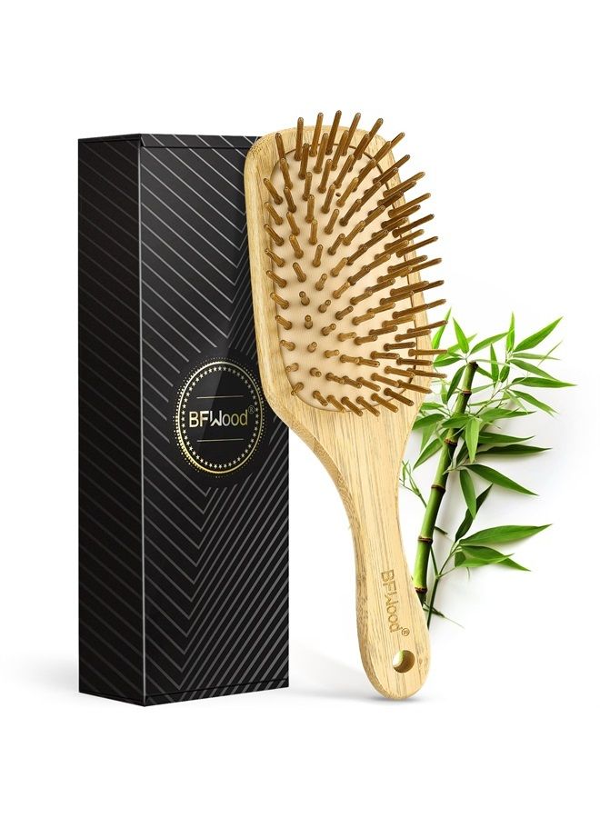 Bamboo Paddle Hairbrush with Bamboo Bristles for Massaging Scalp