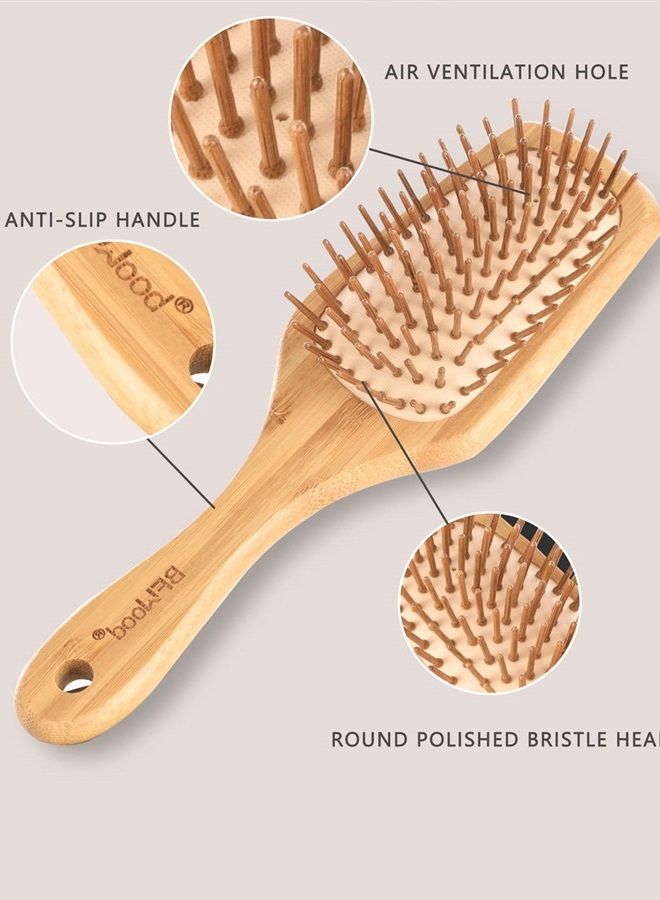 Bamboo Paddle Hairbrush with Bamboo Bristles for Massaging Scalp