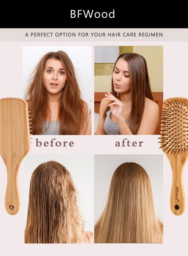 Bamboo Paddle Hairbrush with Bamboo Bristles for Massaging Scalp