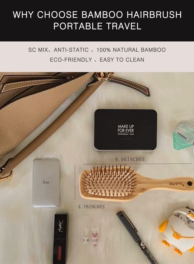 Bamboo Paddle Hairbrush with Bamboo Bristles for Massaging Scalp