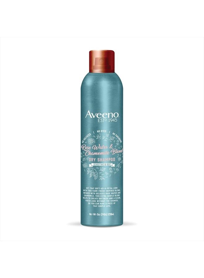 Rose Water & Chamomile Blend Gentle Dry Shampoo for Sensitive Scalp & Soft Hair, Sulfate Free Dry Shampoo, Paraben & Dye-Free, 5 Fl Oz