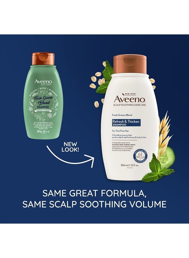 , Fresh Greens Blend Sulfate-Free Shampoo with Rosemary, Peppermint & Cucumber to Thicken & Nourish, Clarifying & Volumizing Shampoo for Thin or Fine Hair, Paraben-Free, 12oz