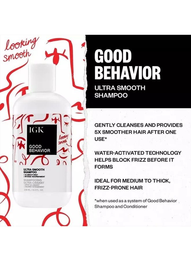 GOOD BEHAVIOR Ultra Smooth Shampoo | Frizz Control + Hydrates + Shine | Vegan + Cruelty Free | 8 Oz