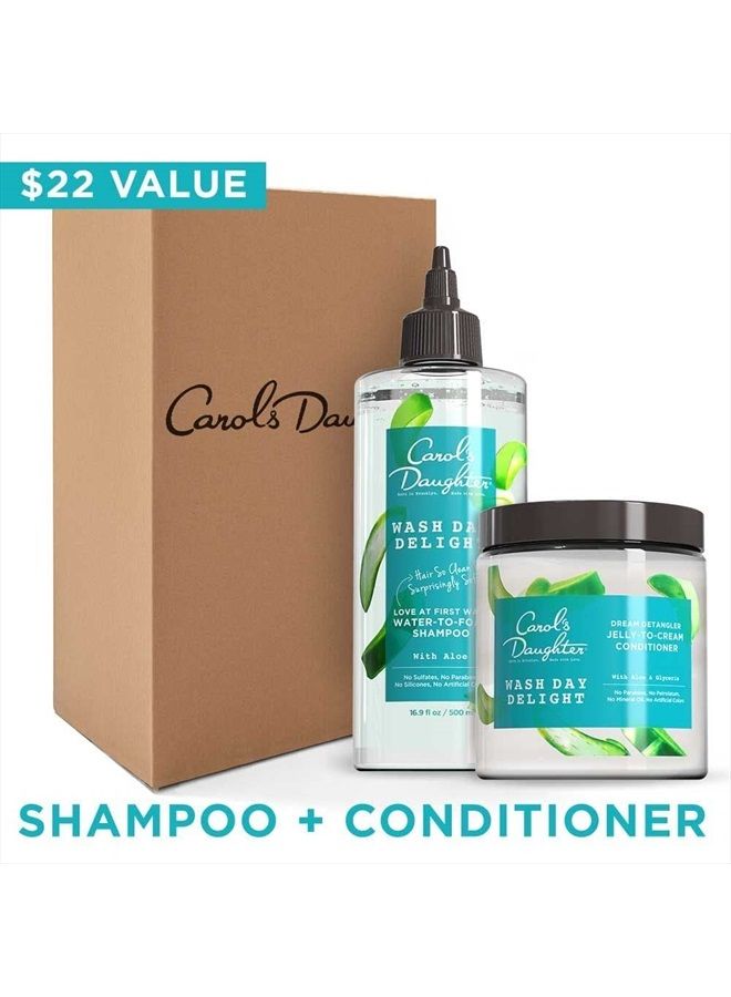 Wash Day Delight Sulfate Free Clarifying Shampoo and Deep Conditioner Gift Set with Aloe and Micellar - Best for Curly, Natural, and Textured Hair – Detangle and Moisturize