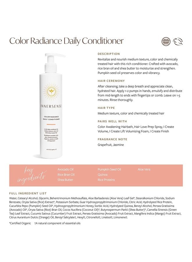 Organic Beauty - Natural Color Radiance Daily Conditioner | Non-Toxic, Cruelty-Free, Clean Haircare (10oz)